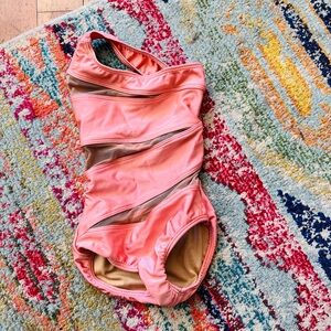 aa dance costumes Leo! One shoulder peach Leo. Super cute